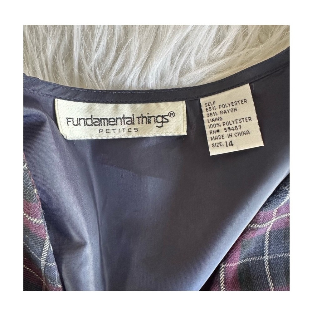 Fundamental Things Vest Vintage Plaid Button Front Navy Red Preppy Formal Sz 14 - Picture 4 of 5